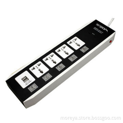Power strip of universal standard, with 4 individual socket outlets + 2 USB plugs, extension cord